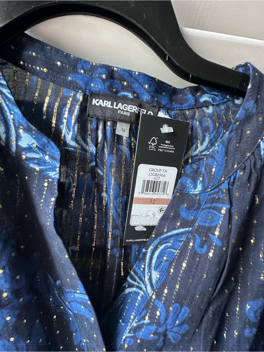 Karl Lagerfeld Black and Navy Floral Midi Dress with Chain Belt - Picture 6 of 9